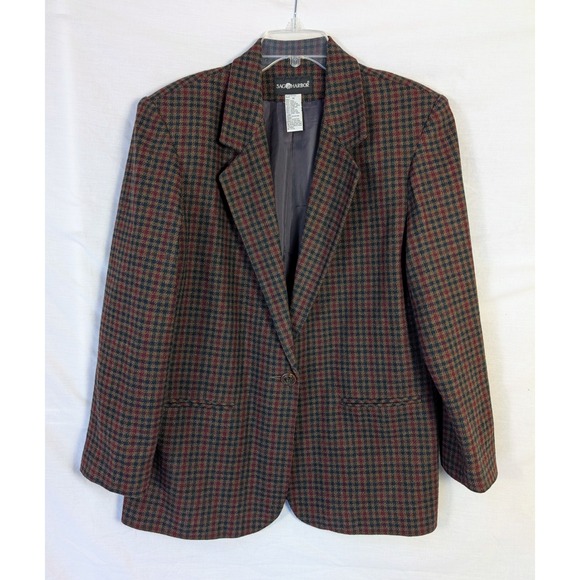 Sag Harbor Jackets & Blazers - Vintage Sag Harbor Wool Blend Blazer Size 14 Glen Check Houndstooth Academia
